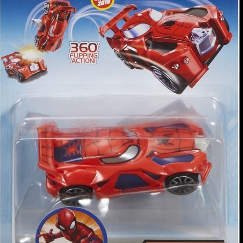 Hot Wheels Marvel Spider-Man Flip Fighters Red Car, flipping action arm FLM77